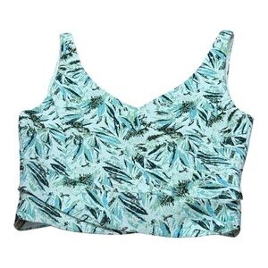Zara Basic Crop Top Womens Small Blue Green Leaf Jacquard Metallic Back Zip